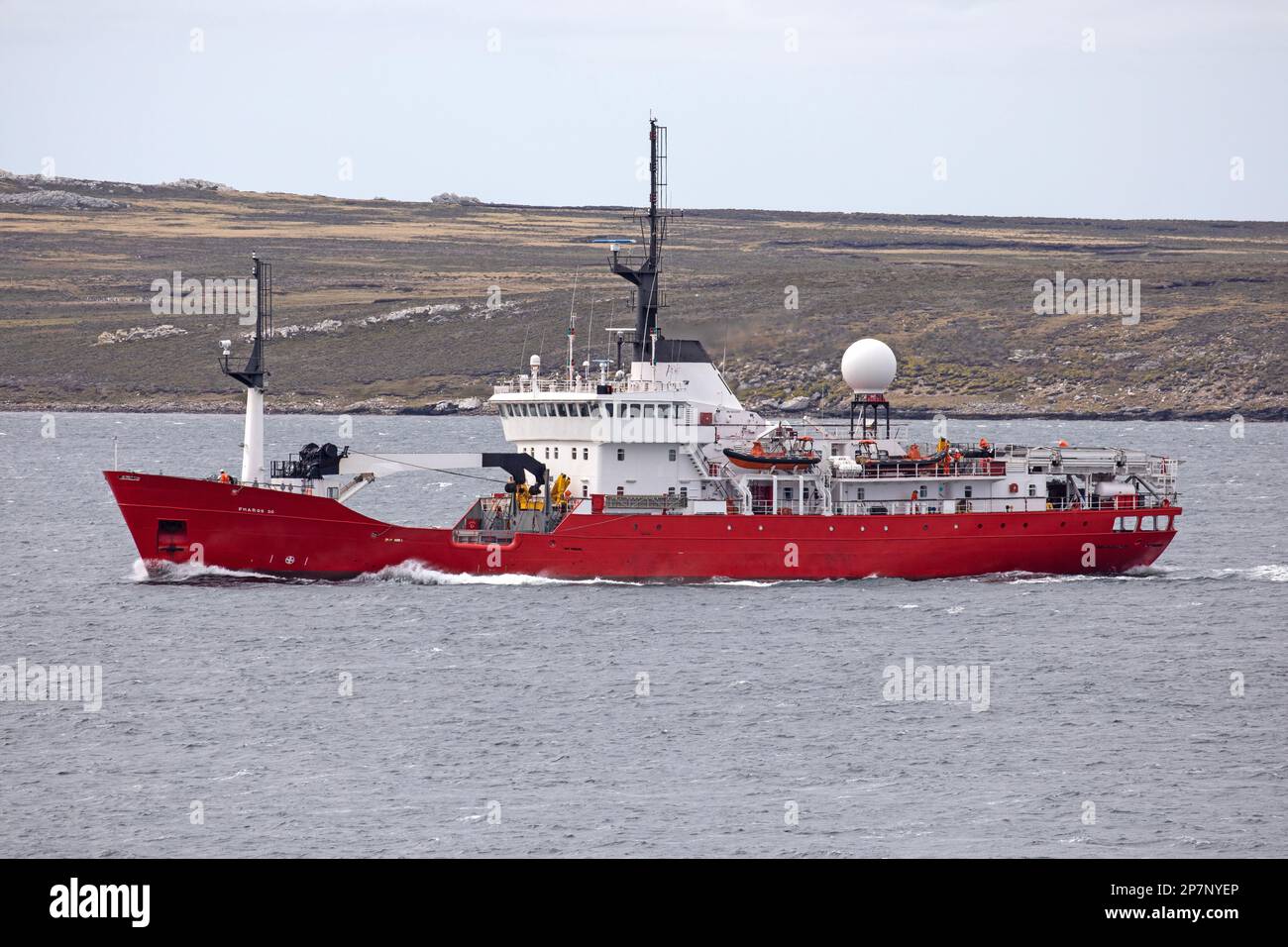 Pharos SG, ein 1993 gebautes Fischereipatrouillenschiff, das sich im Besitz von Byron Marine der Falklandinseln befindet. Stockfoto
