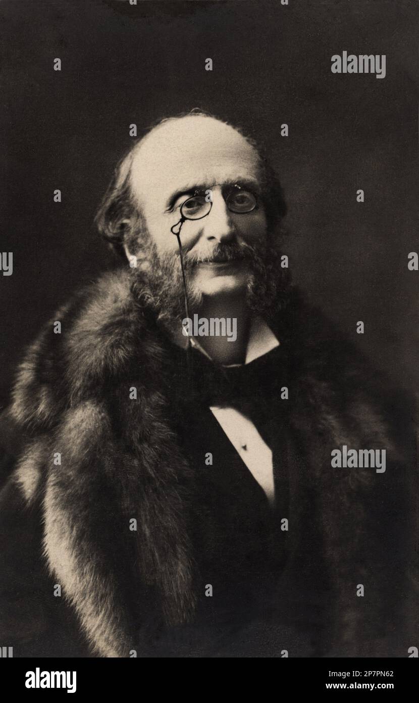 1895 c, DEUTSCHLAND : Jacques OFFENBACH ( 1819-1880), deutscher Komponist französischer Operetten und Cellist der Romantik, war einer der Urheber der Operettenform, einer der Vorläufer der modernen musikalischen Komödie. Er war einer der einflussreichsten Komponisten der Popmusik in Europa im 19. Jahrhundert, und viele seiner Werke verbleiben im Repertorium . - COMPOSITORE - OPERA LIRICA - OPERETTA - CLASSICA - KLASSISCH - PORTRAIT - RITRATTO - MUSICISTA - MUSICA - barba - Bart - CRAVATTA - KRAWATTE - Kragen - colletto - Baffi - Schnurrbart - Occhiali - Pince-nez - Linse - Pelliccia - Pelz - ARCHIVIO GBB Stockfoto