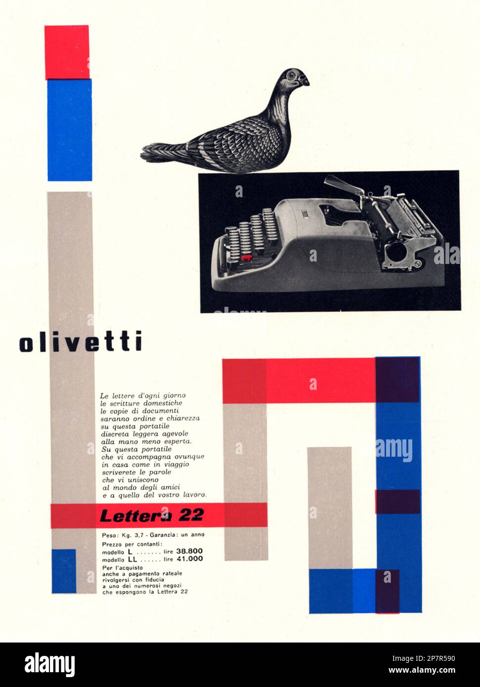 1954 , ITALIEN : Werbung für DIE OLIVETTI-Typermaschine LETTERA 22 . - Pubblicità - macchina da scrivere - ANNI CINQUANTA - manifesto pubblicitario - grafica - ANNI 50's - 50 's - ' 50 - '50 - Schreibmaschine - Werbung - STOCK --- Archivio GBB Stockfoto