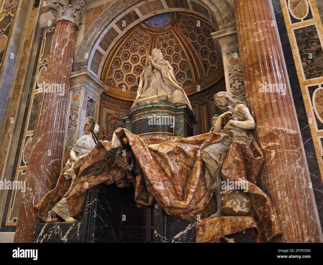 Grabdenkmal für Papst Alexander VII im Petersdom im Vatikan. Die Zahl rechts ist "Wahrheit" und sie war ursprünglich verrückt Stockfoto