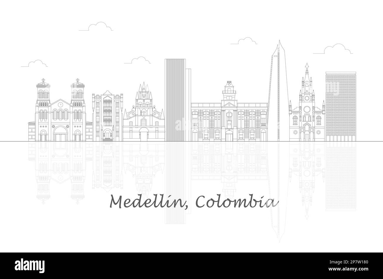 Skizzieren Skyline Panorama der Stadt Medellin, Kolumbien - Vektor-Illustration Stock Vektor