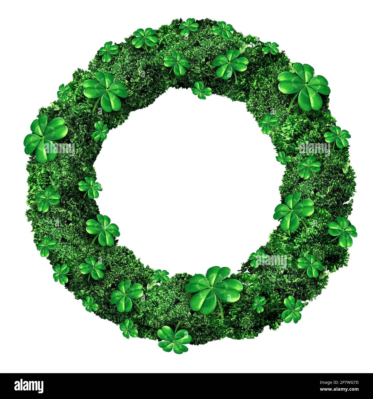Der Kranz am Saint Patricks Day feiert im März irische Herkunft als dekoratives grünes Grafikelement zur Feier von St. Patrick. Stockfoto