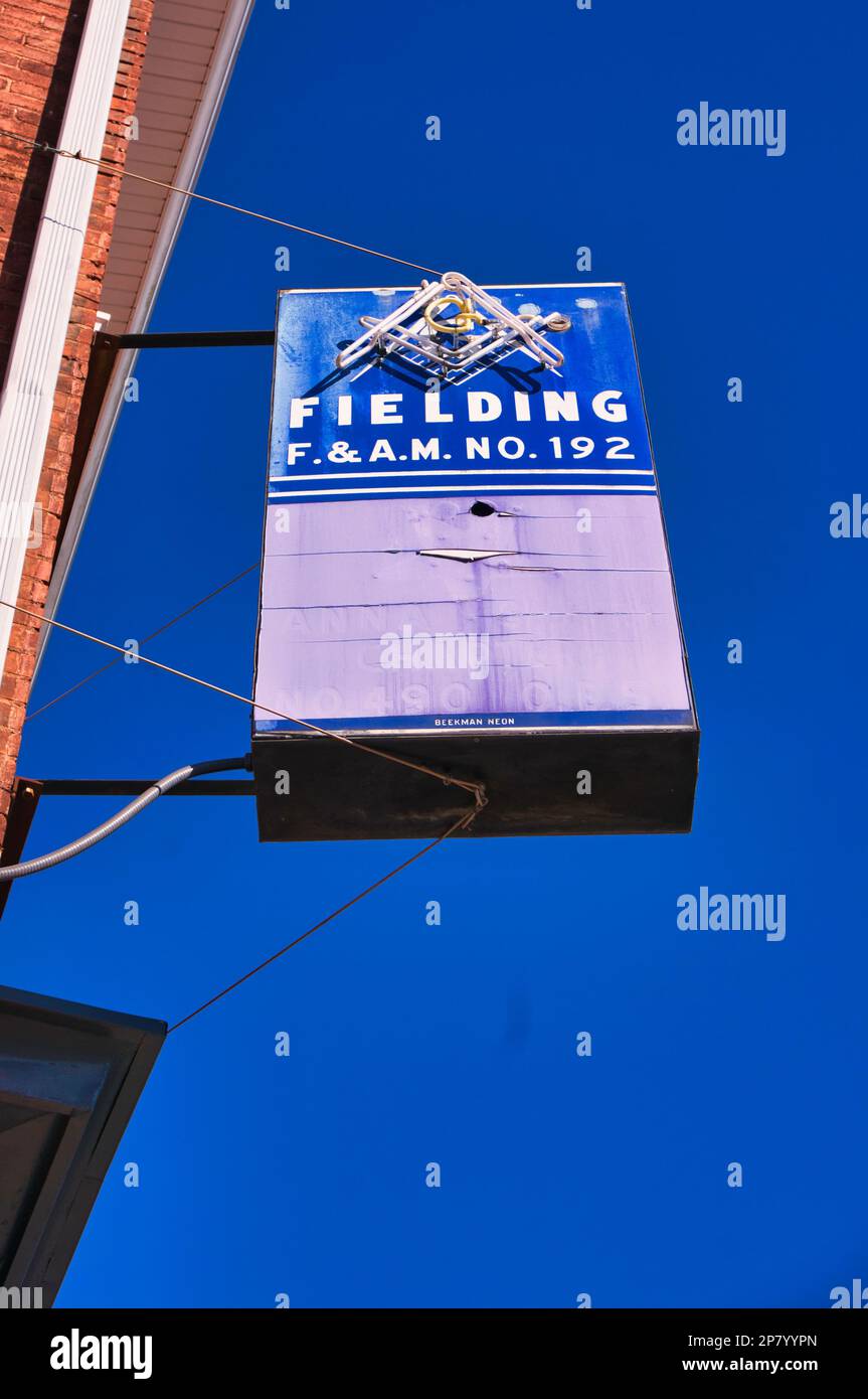 Fielding Lodge #192 Masonic Lodge Schild in South Charleston Ohio USA 2023 Stockfoto