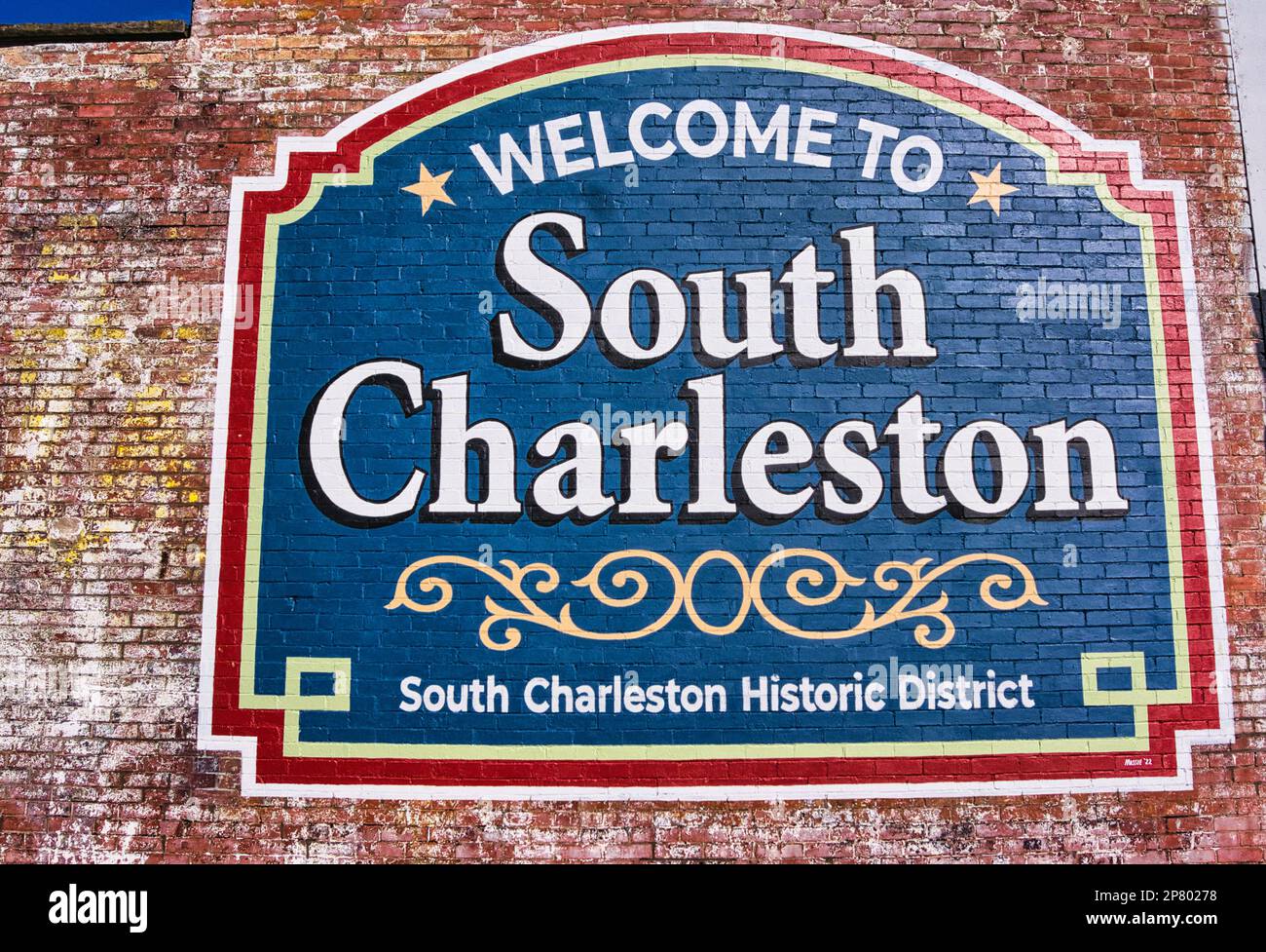 Das Schild „Willkommen im Süden von Charleston, Ohio“. Stockfoto