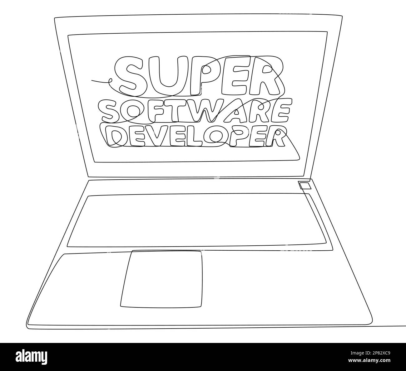 Eine fortlaufende Reihe von Notebooks mit dem Wort „Super Software Developer“. Vektorkonzept zur Darstellung dünner Linien. Kontur Zeichnen kreativer Ideen. Stock Vektor