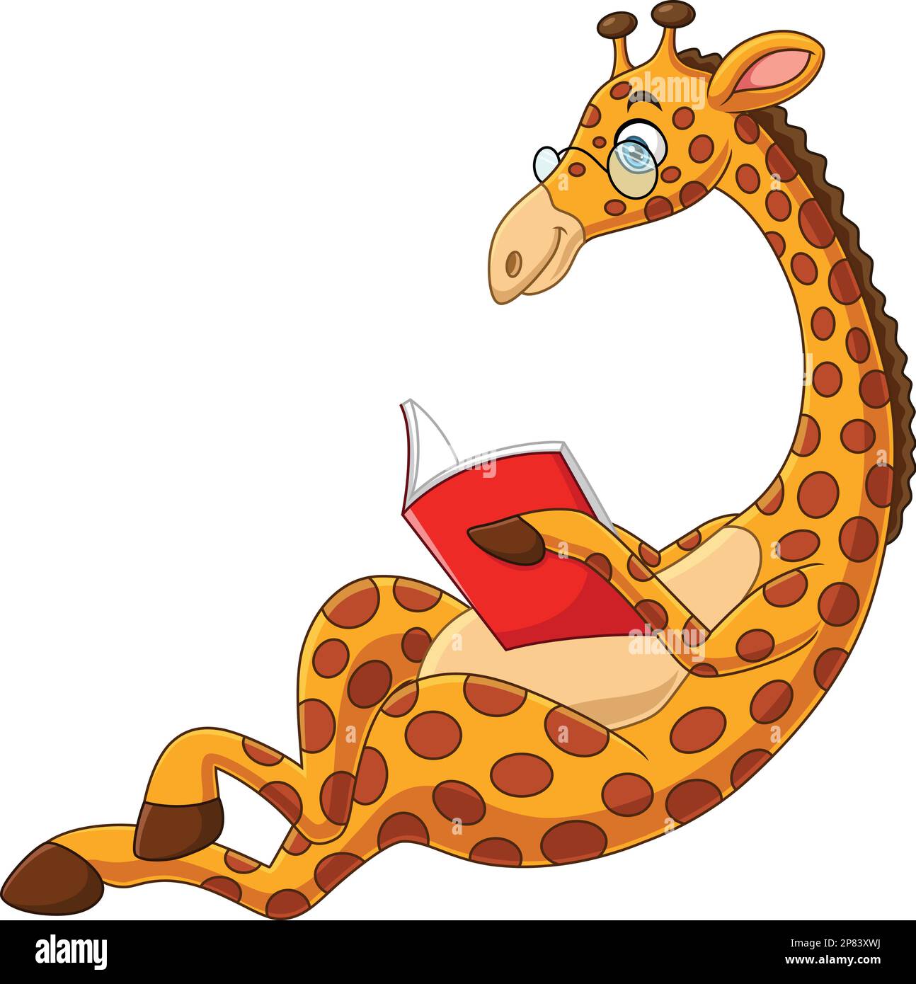 Eine Cartoon-Giraffe, die ein Buch liest Stock Vektor