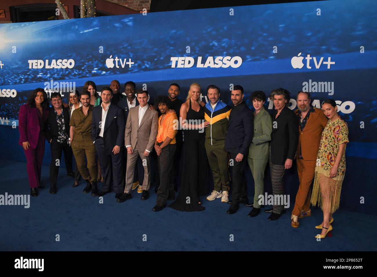 Die Besetzung von Ted Lasso nimmt an der Premiere der Staffel 3 Teil. Stockfoto