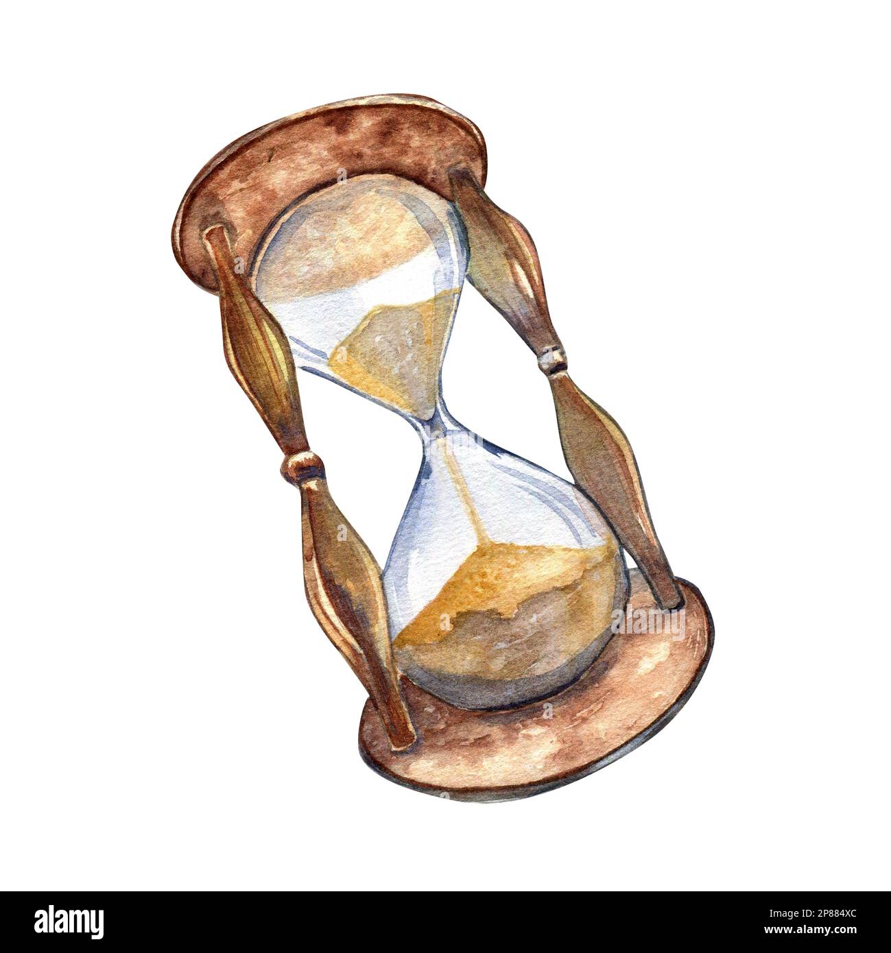 Stundenglas im Vintage-Stil, Aquarell, isoliert auf weißem Hintergrund. Altes Sandglas, handgezeichnet. Designelement für Sea Adventure Kollektion Stockfoto