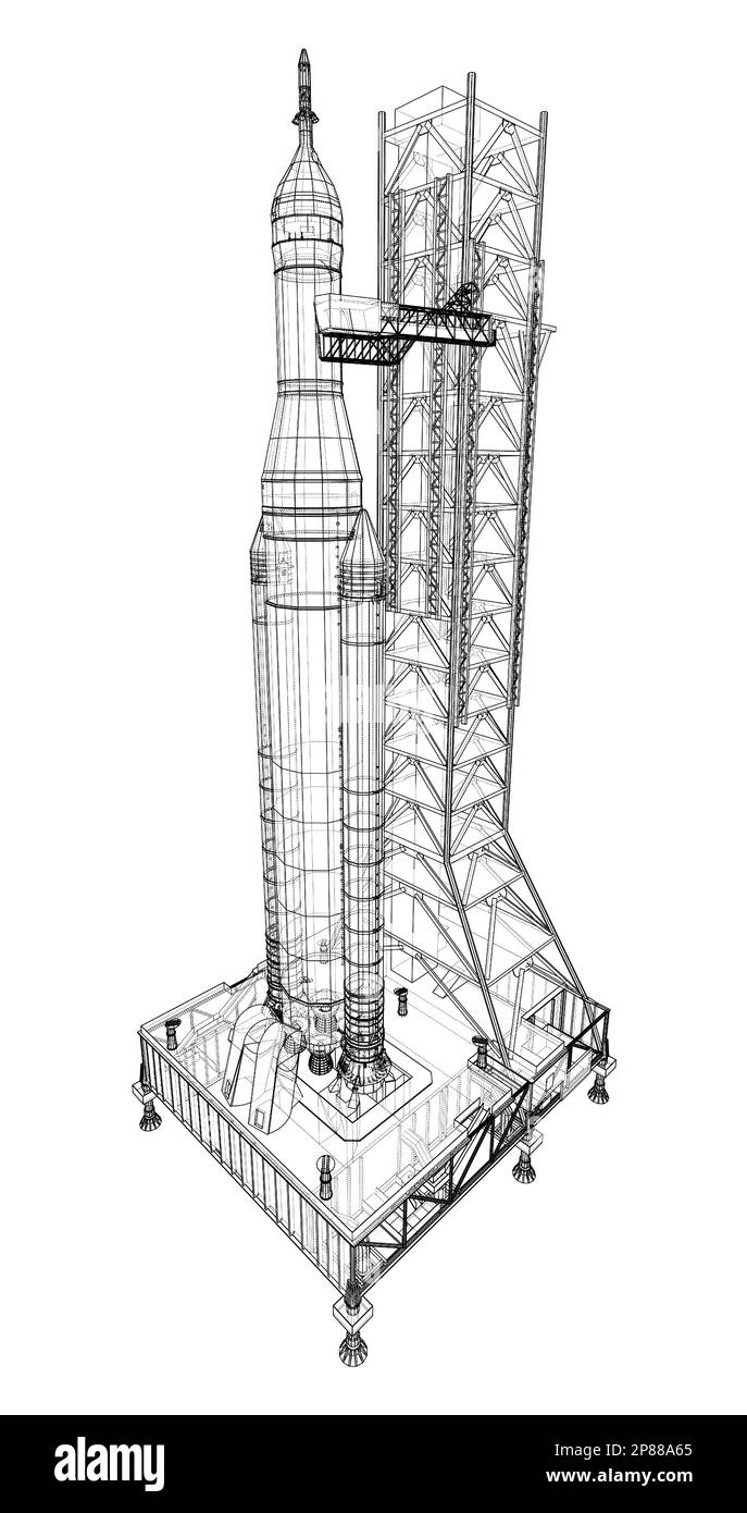 Space Rocket auf dem Startfeld Stockfoto