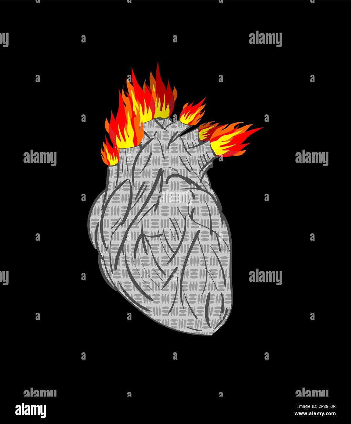 Das Eisenherz-Anatomie-Tattoo-Sketch. Herz mit Flamme Stock Vektor