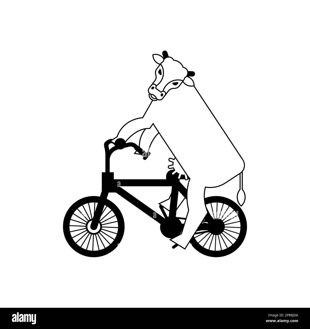 Kuh auf dem Fahrrad isoliert. Vektordarstellung Stock Vektor