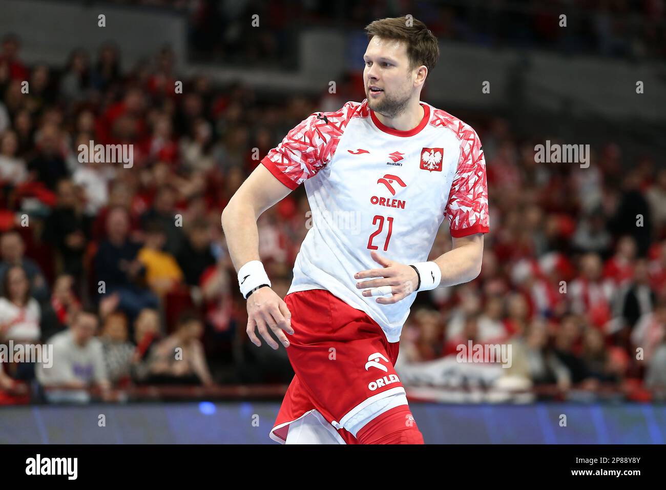 Kamil Syprzak aus Polen während des EHF Euro 2024 für Männer, Qualifikations-Handballspiels zwischen Polen und Frankreich am 8. März 2023 in der ERGO Arena in Danzig, Polen – Foto Piotr Matusewicz/DPPI Stockfoto