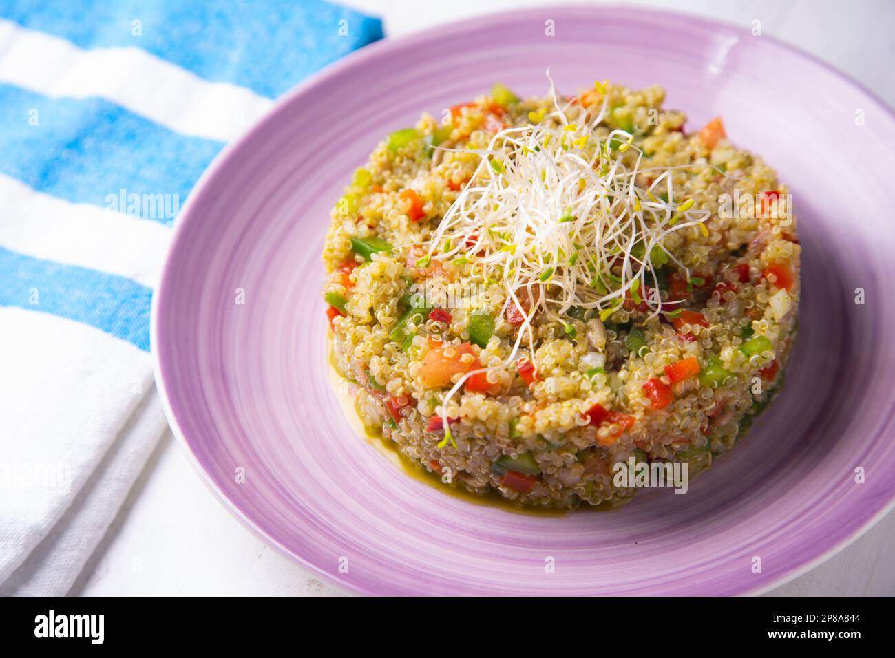 Köstlicher Salat mit Quinoa und Gemüse. Stockfoto