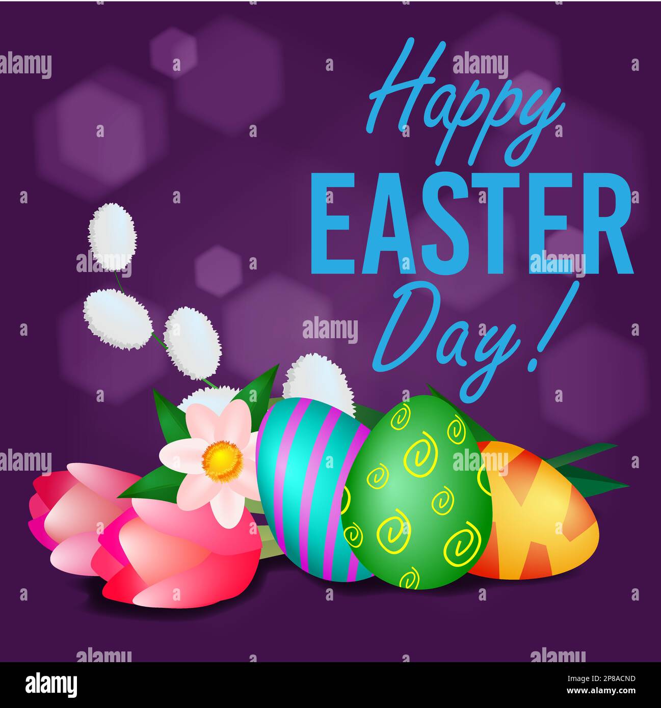 Süße Eier mit Tulpen auf festlichem Hintergrund Stock Vektor