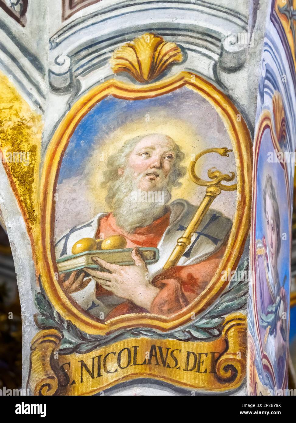 Fresko mit Darstellung von St. Nicholas - Kirche Santa Maria dell'Ammiraglio - Palermo, Sizilien, Italien Stockfoto