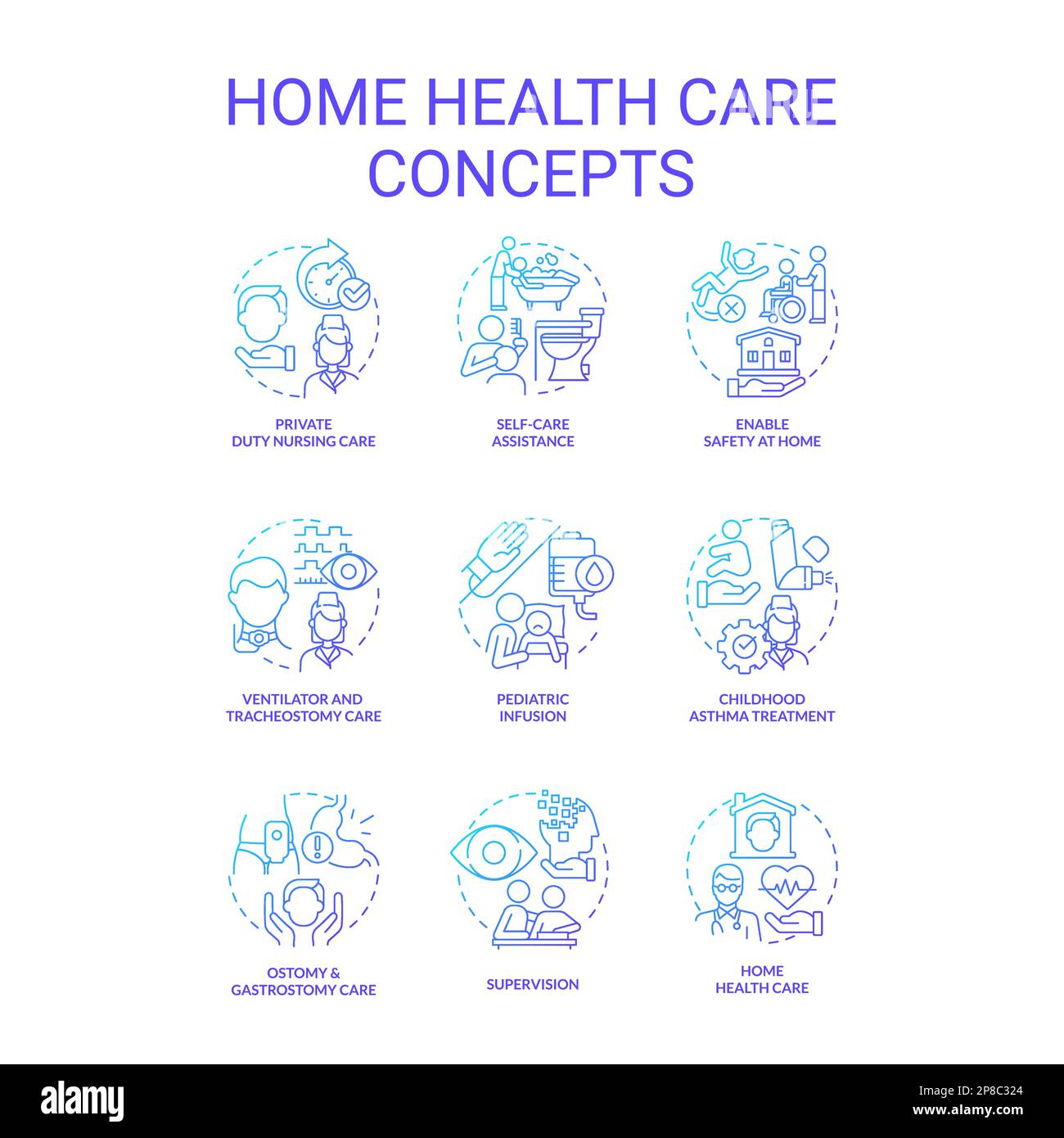 Home Health Care Blue Gradient Concept Icons Set Stock Vektor