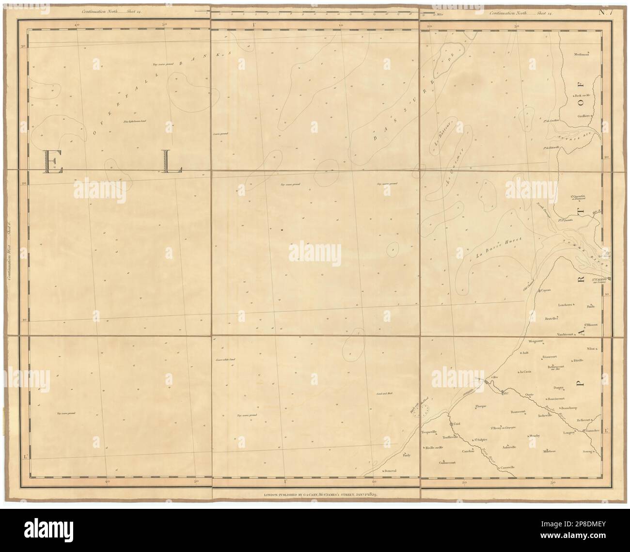 Englischer Ärmelkanal und Küste von Somme, Pas-de-Calais und seine-Maritime. KARTE CARY 1832 Stockfoto