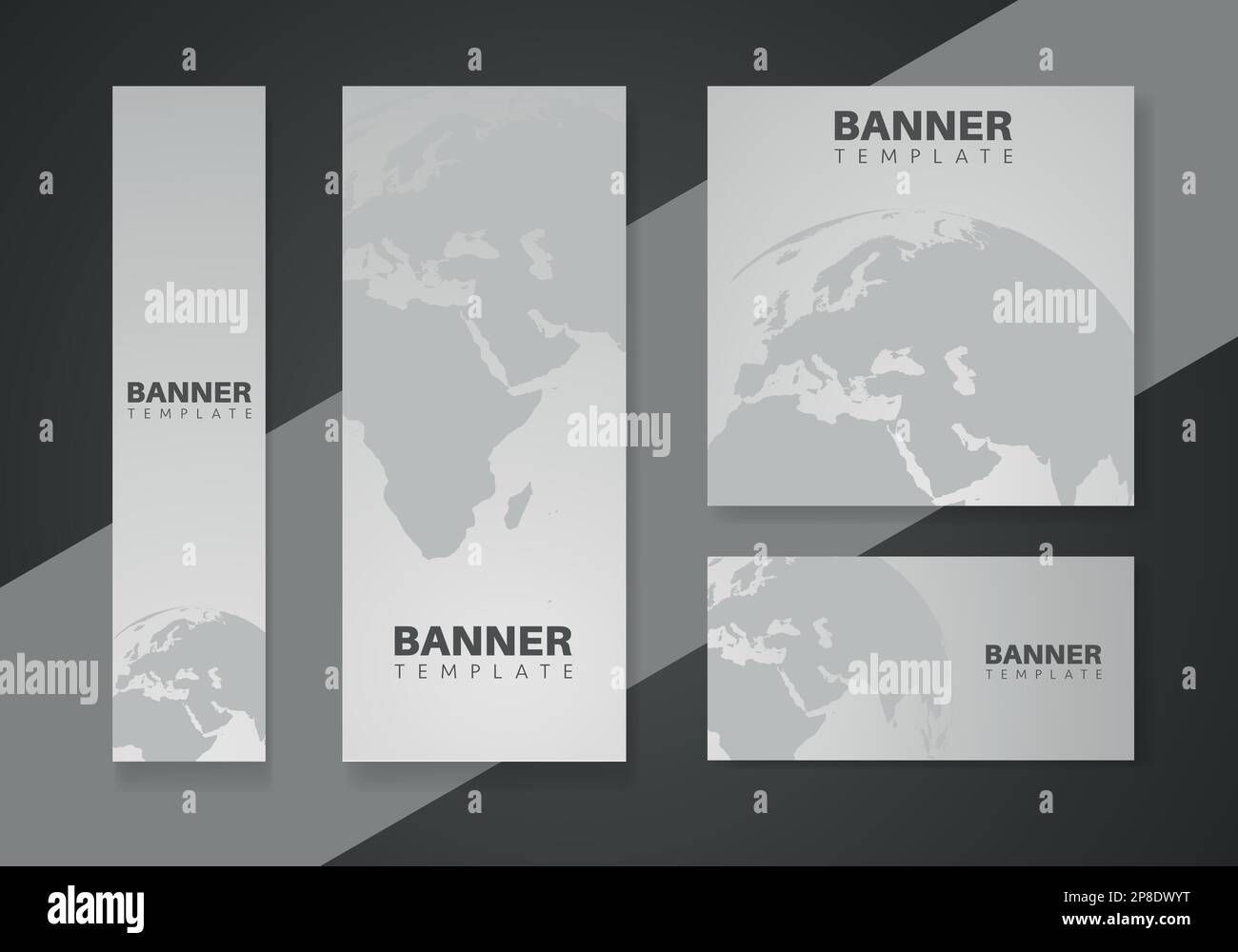 Abstrakte Welt Konzept Banner Design Webvorlagen Set, Horizontale Kopfzeile Webbanner. Modernes Bannerset mit Farbverlauf. Stock Vektor
