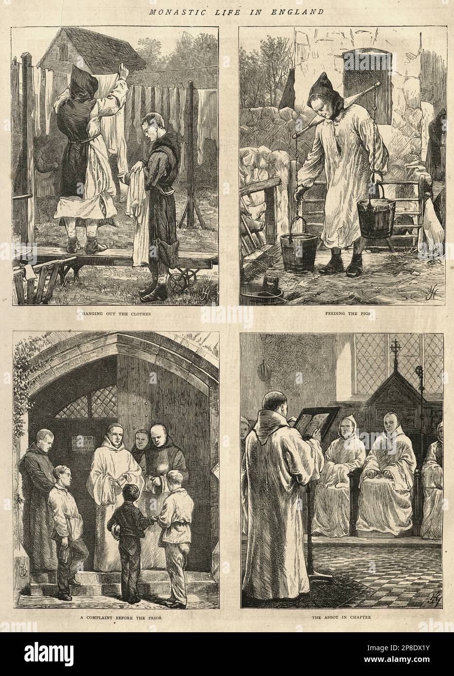 Szenen aus dem Klosterleben in England, Mönche, 1870er, viktorianisches 19. Jahrhundert Stockfoto
