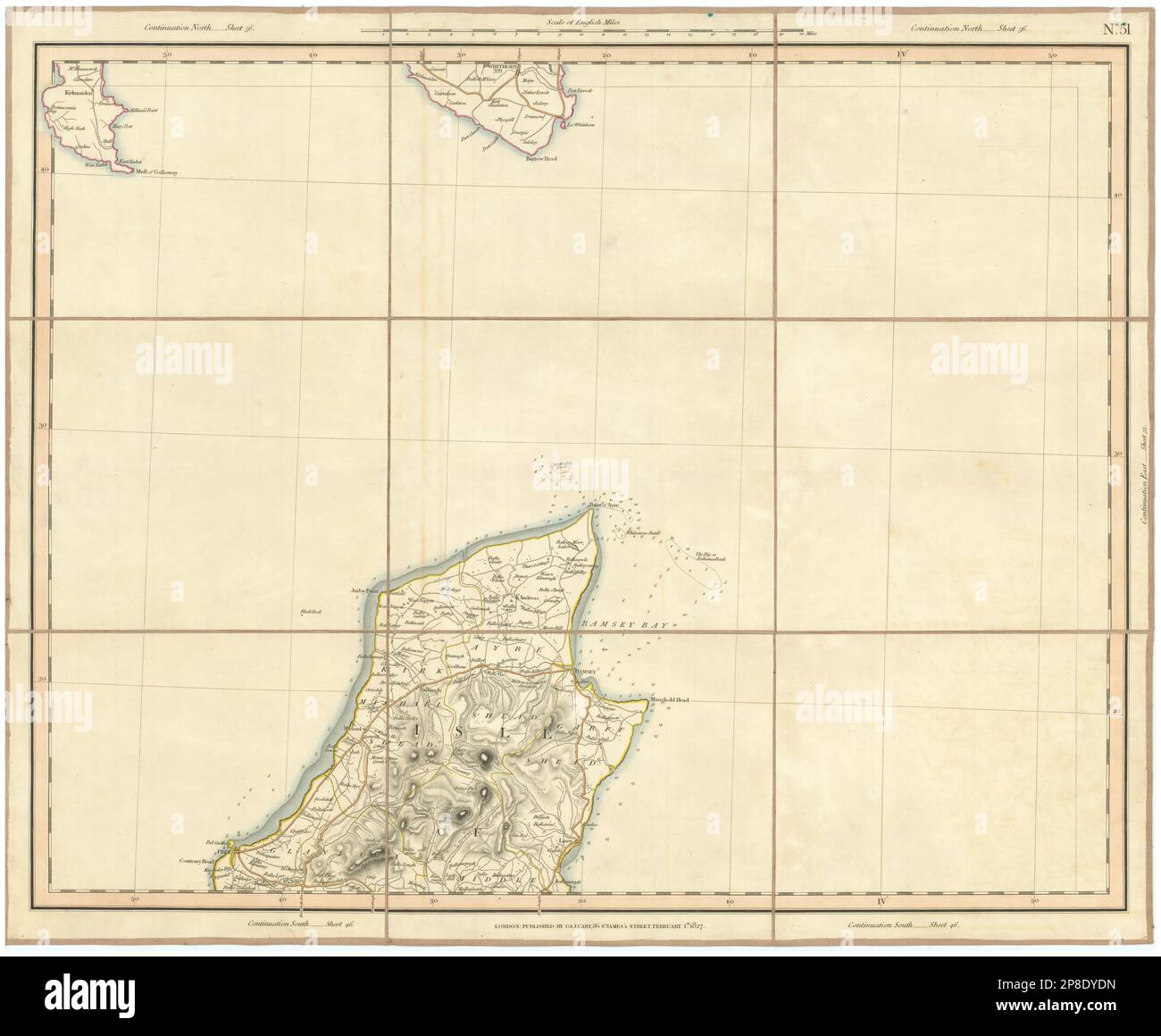 INSEL MAN NORD. Ramsey Wigtownshire Mull von Galloway Whithorn. KARTE CARY 1832 Stockfoto
