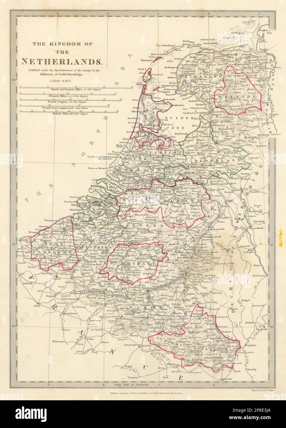 KÖNIGREICH DER NIEDERLANDE. Und Belgien. Provinzen. Niederlande. SDUK 1844 alte Karte Stockfoto