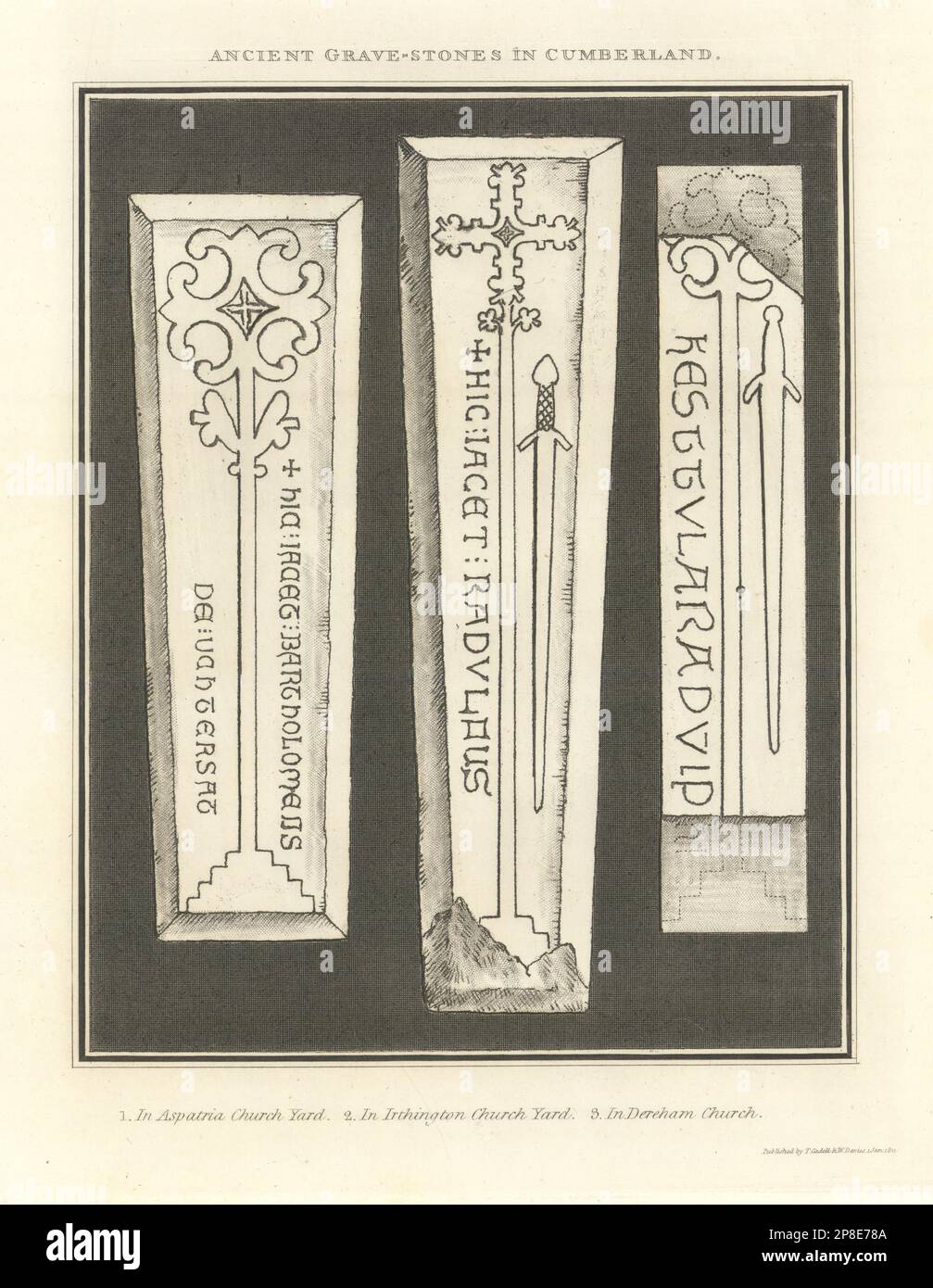 Grabsteine in Aspatria, Irthington und Dearham Kirchhöfen. Cumbria 1816-Druck Stockfoto