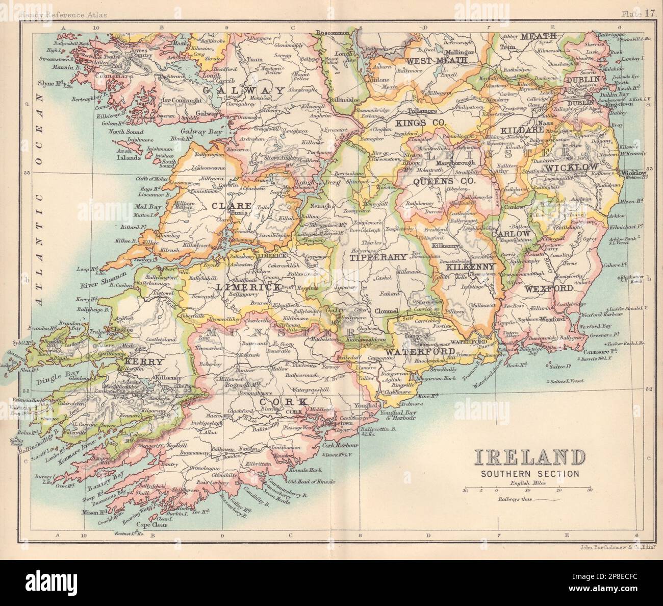 Irland Süd Sektion. BARTHOLOMEW 1898 alte antike Karte Plan Chart Stockfoto