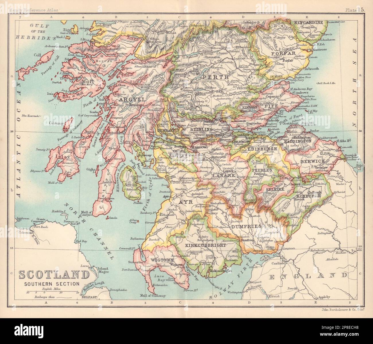 Schottland Süd-Sektion. BARTHOLOMEW 1898 alte antike Karte Plan Chart Stockfoto