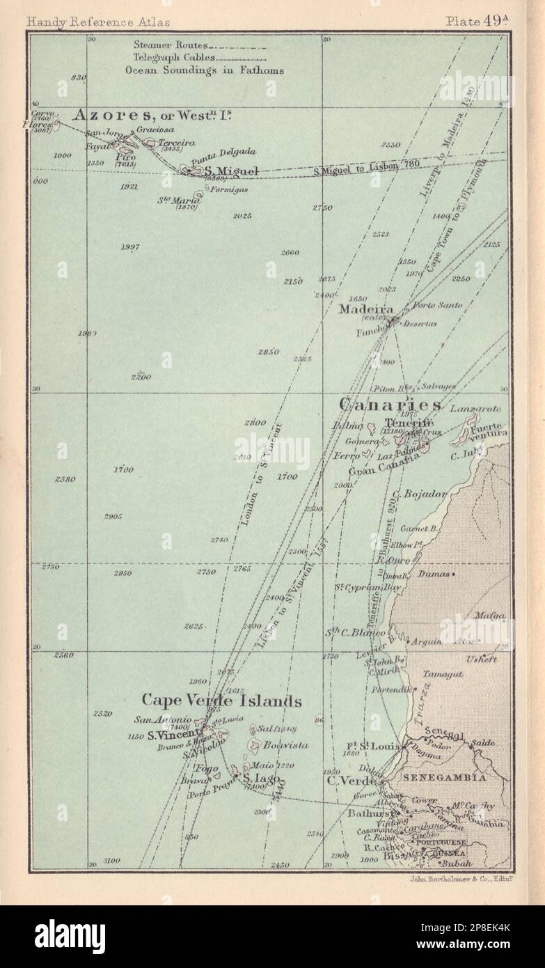 Makaronesien. Kap Verde Inseln Azoren Madeira Kanarische Inseln 1898 alte Karte Stockfoto