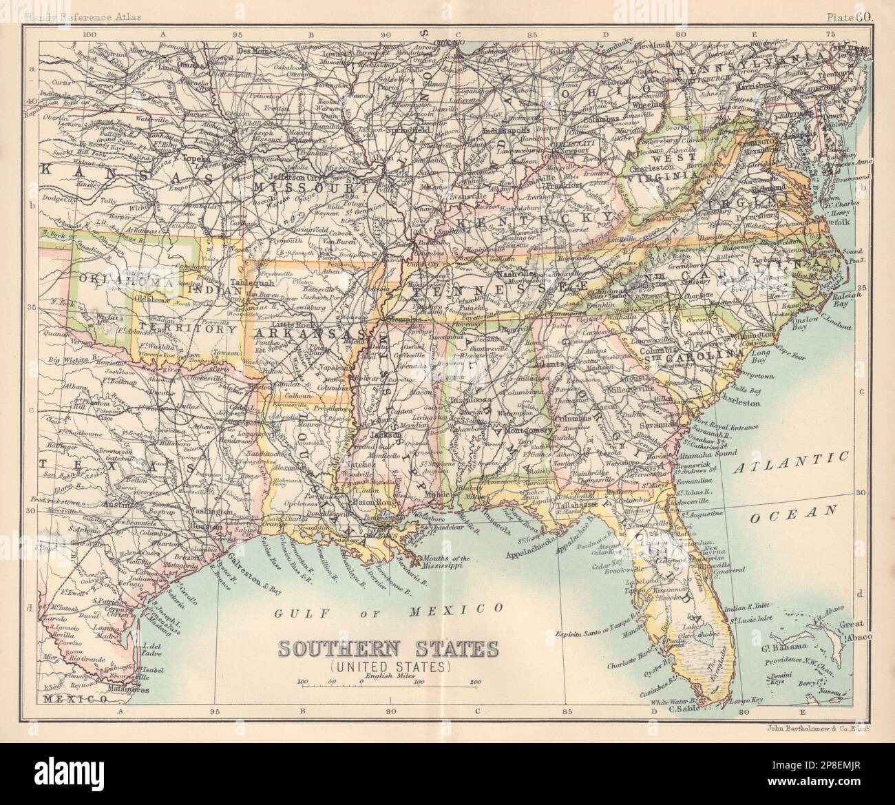 Südstaaten (Usa). Tief Im Süden. Indisches Territorium. Karte der USA 1898 Stockfoto