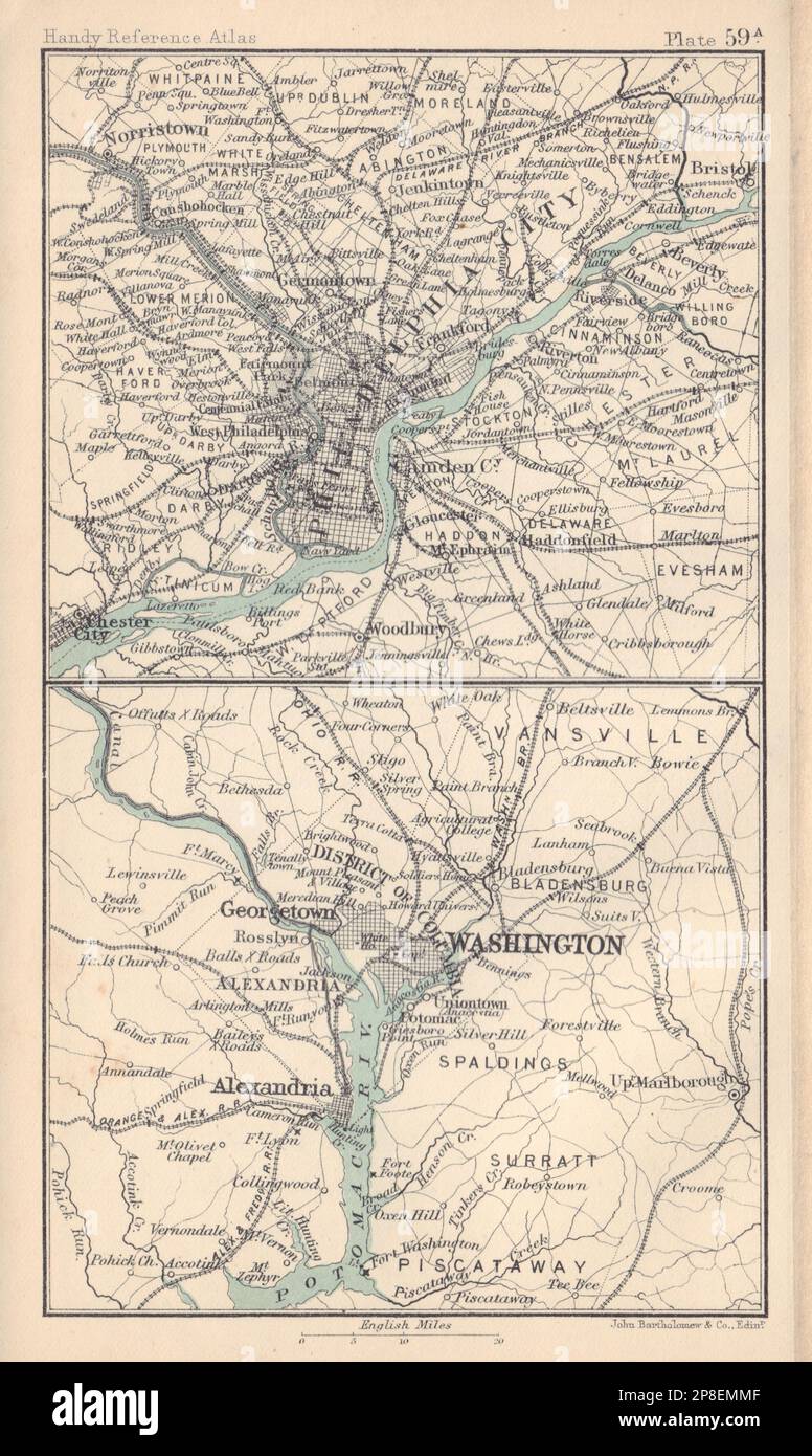 Umgebung von Washington DC und Philadelphia. BARTHOLOMEW 1898 alte antike Karte Stockfoto