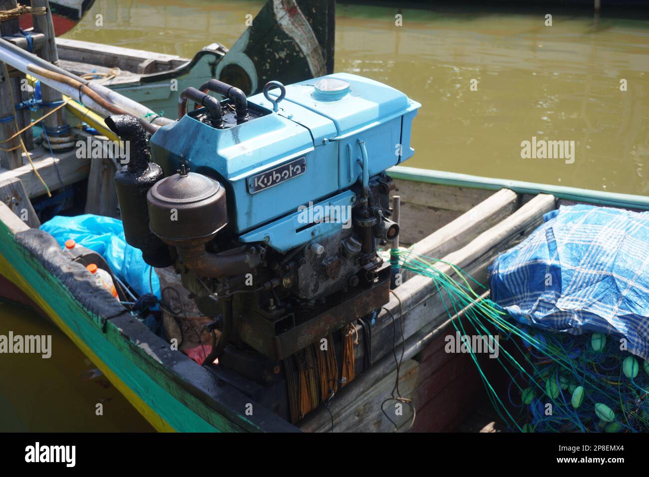 kubota Fischermotorboot-Motor. kubota ist eine berühmte internationale Marke Stockfoto