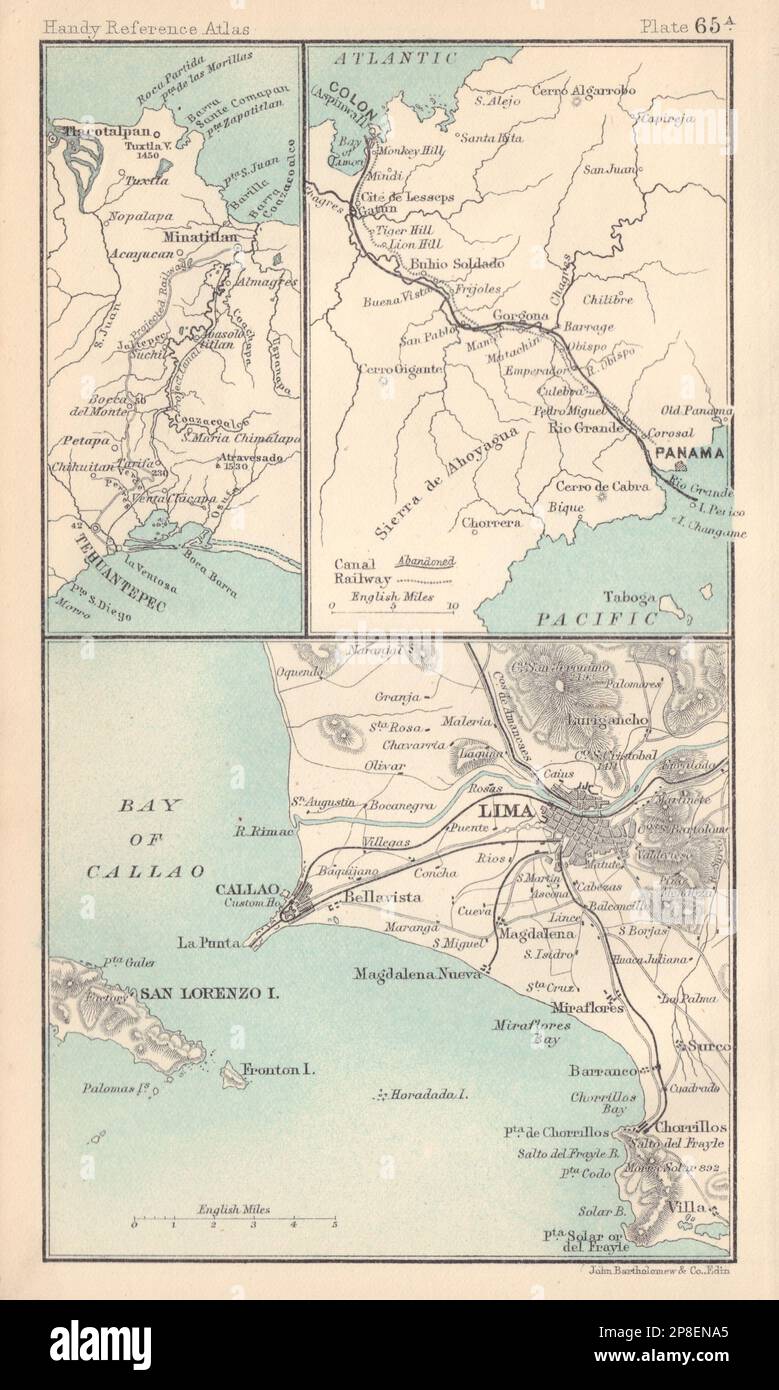 Umgebung von Lima und Callao. Panamakanal. Südamerika. BARTHOLOMEW 1898 Karte Stockfoto