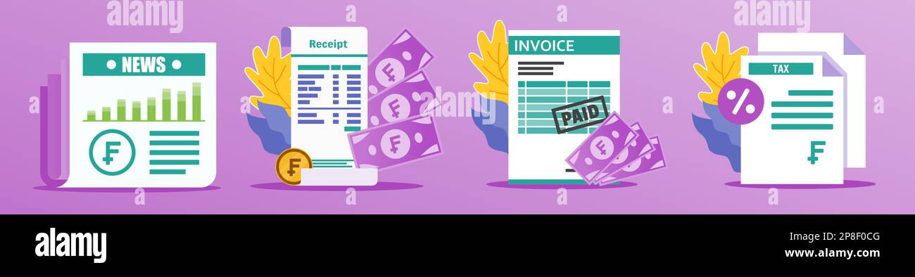 Illustration Beleg und Dokumente in Schweizer Franken Stock Vektor