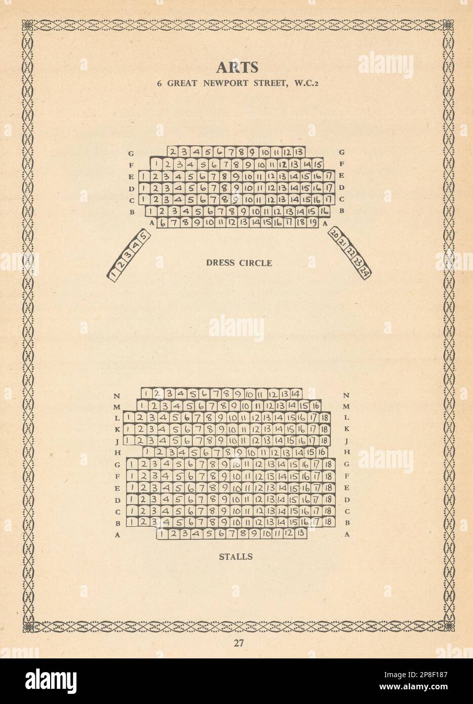 Arts Theatre, Great Newport Street, London. Aufdruck mit altem Sitzplan 1960 Stockfoto