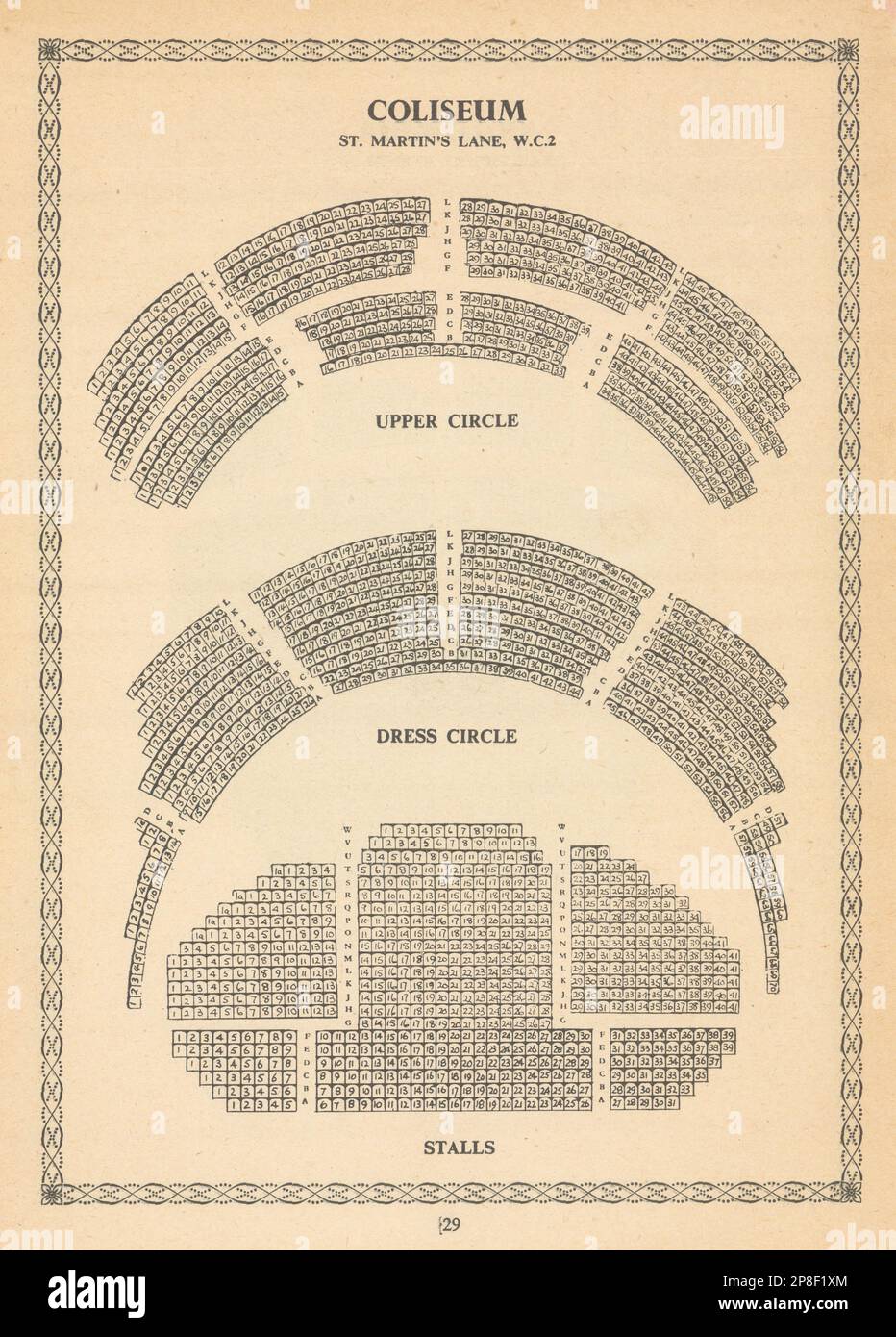 Coliseum Theatre, St Martin's Lane, London. Aufdruck mit altem Sitzplan 1960 Stockfoto