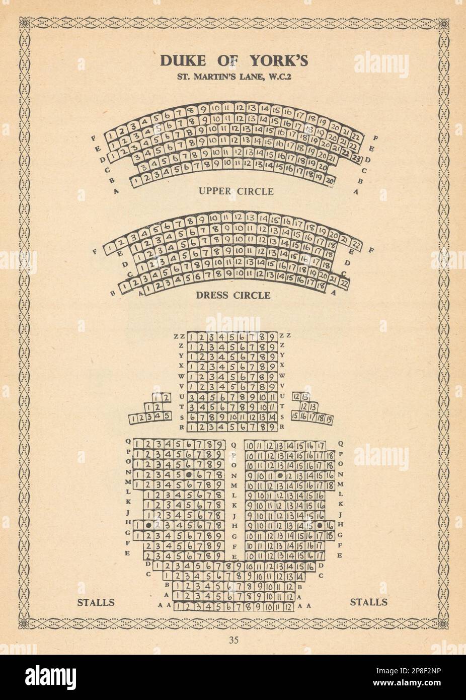 Duke of York's Theatre, St. Martin's Lane, London. Klassische Sitzordnung Plan 1960 Stockfoto