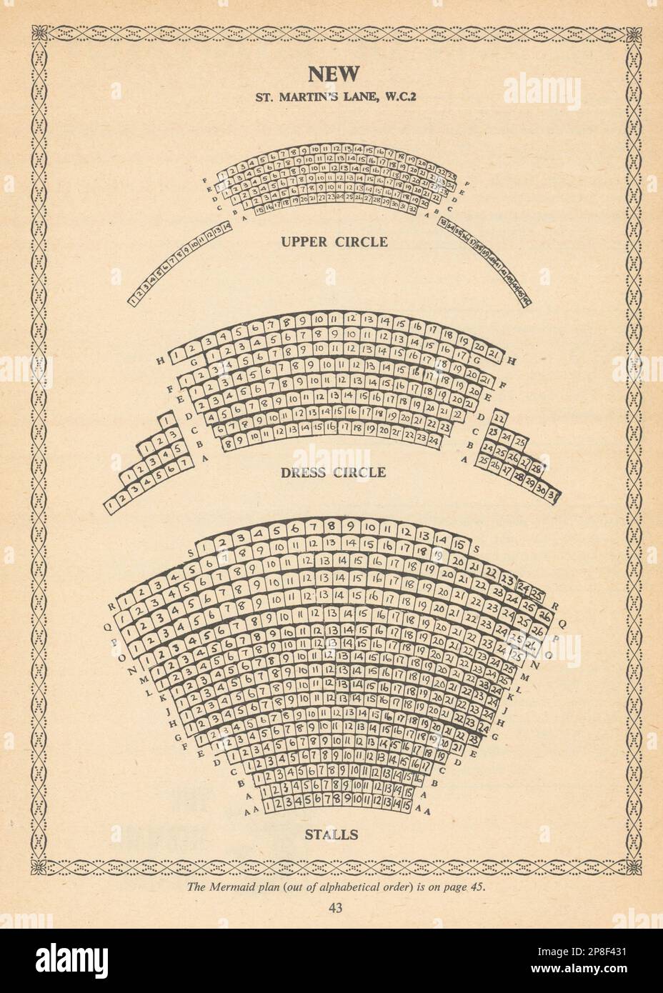 Neues Theater (jetzt Noël Coward), St. Martin's Lane. Klassische Sitzordnung Plan 1960 Stockfoto