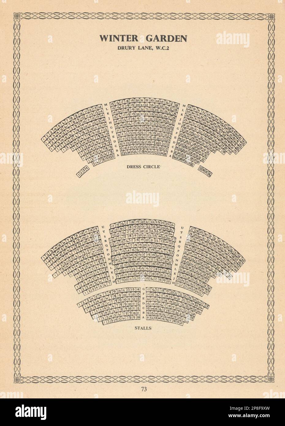 Wintergarten (Gillian Lynne) Theater, Drury Lane. Klassische Sitzordnung Plan 1960 Stockfoto