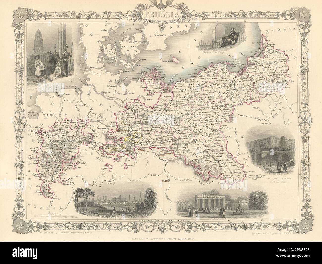 Preußen. Blick auf Berlin, Brandenburger Tor & C. TALLIS & RAPKIN 1851 alte Karte Stockfoto