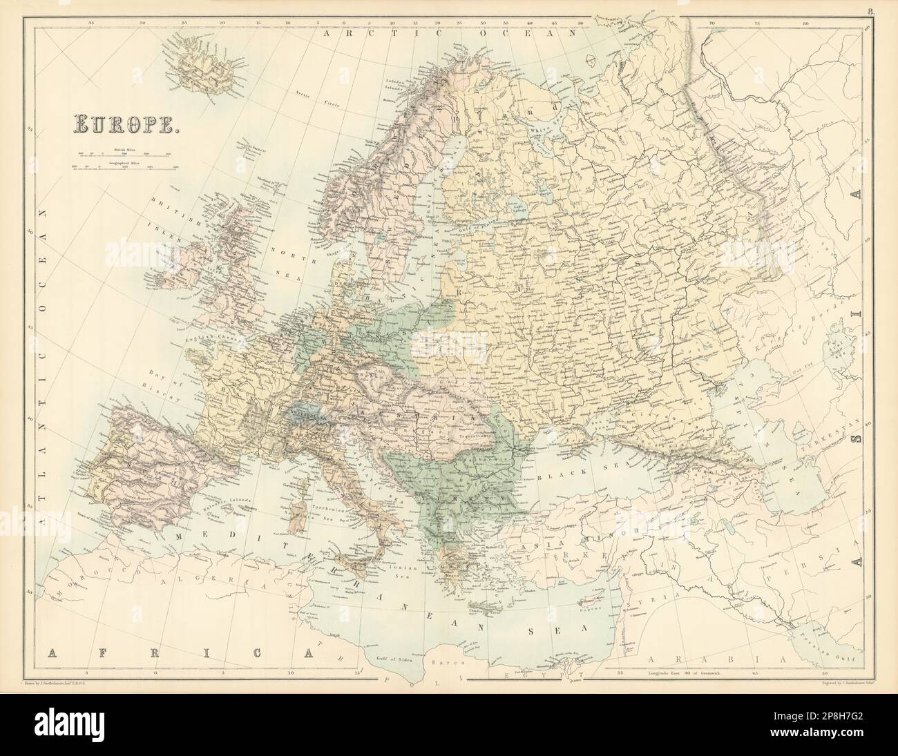 Europa. Österreich Preußische osmanische Russische Reiche BARTHOLOMÄUS 1862 alte Karte Stockfoto