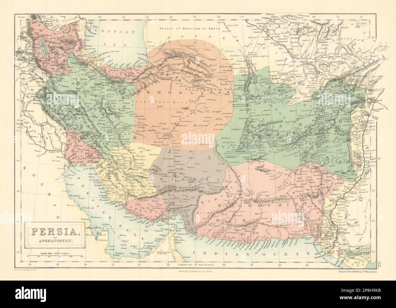 Persien Und Afghanistan. Im Iran. VAE „Piratenküste“. Debai (Dubai). Karte VON HALLE 1862 Stockfoto