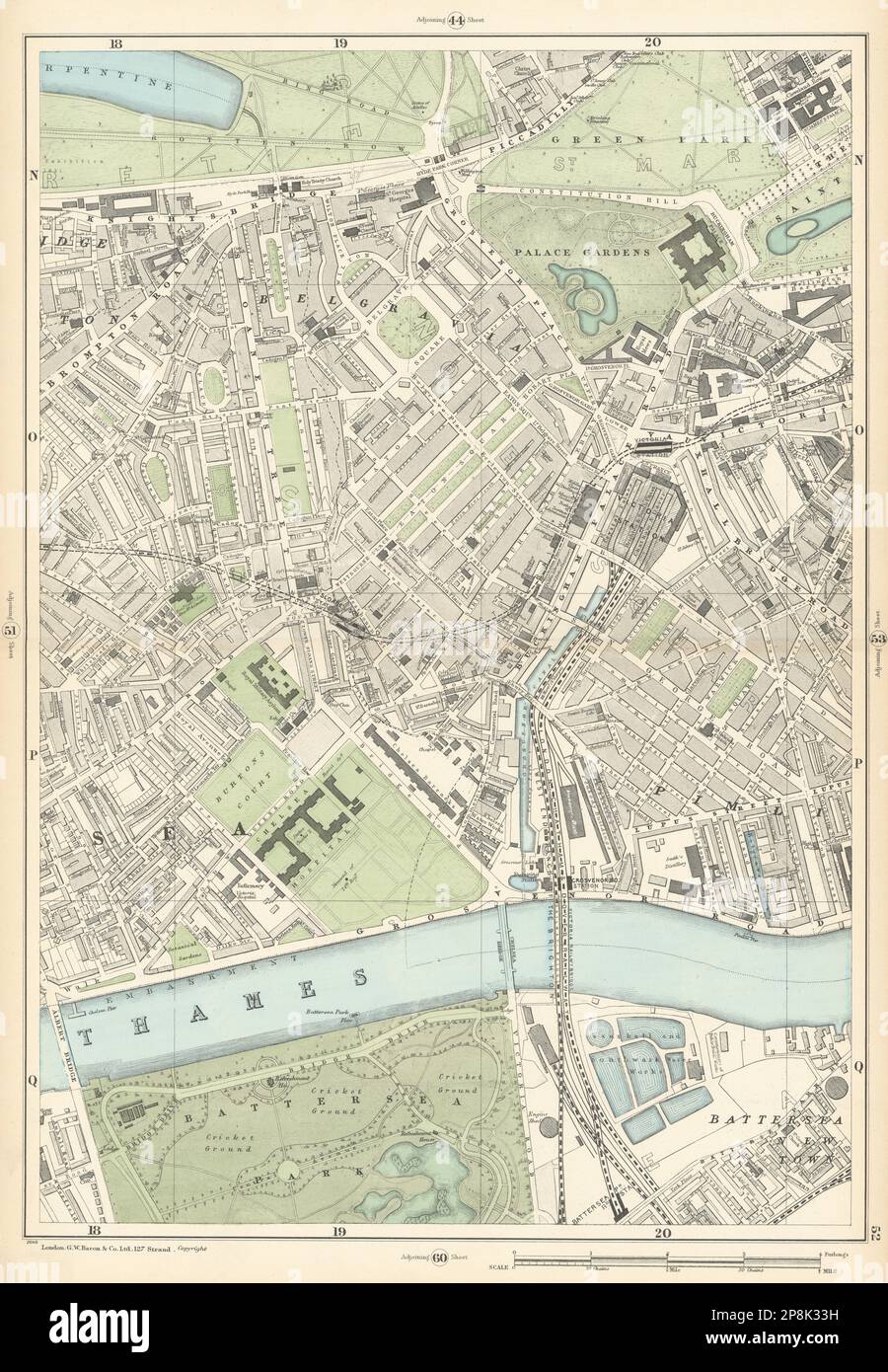 BELGRAVIA Chelsea Pimlico Battersea Park Nine Elms Brompton Victoria 1900 Karte Stockfoto