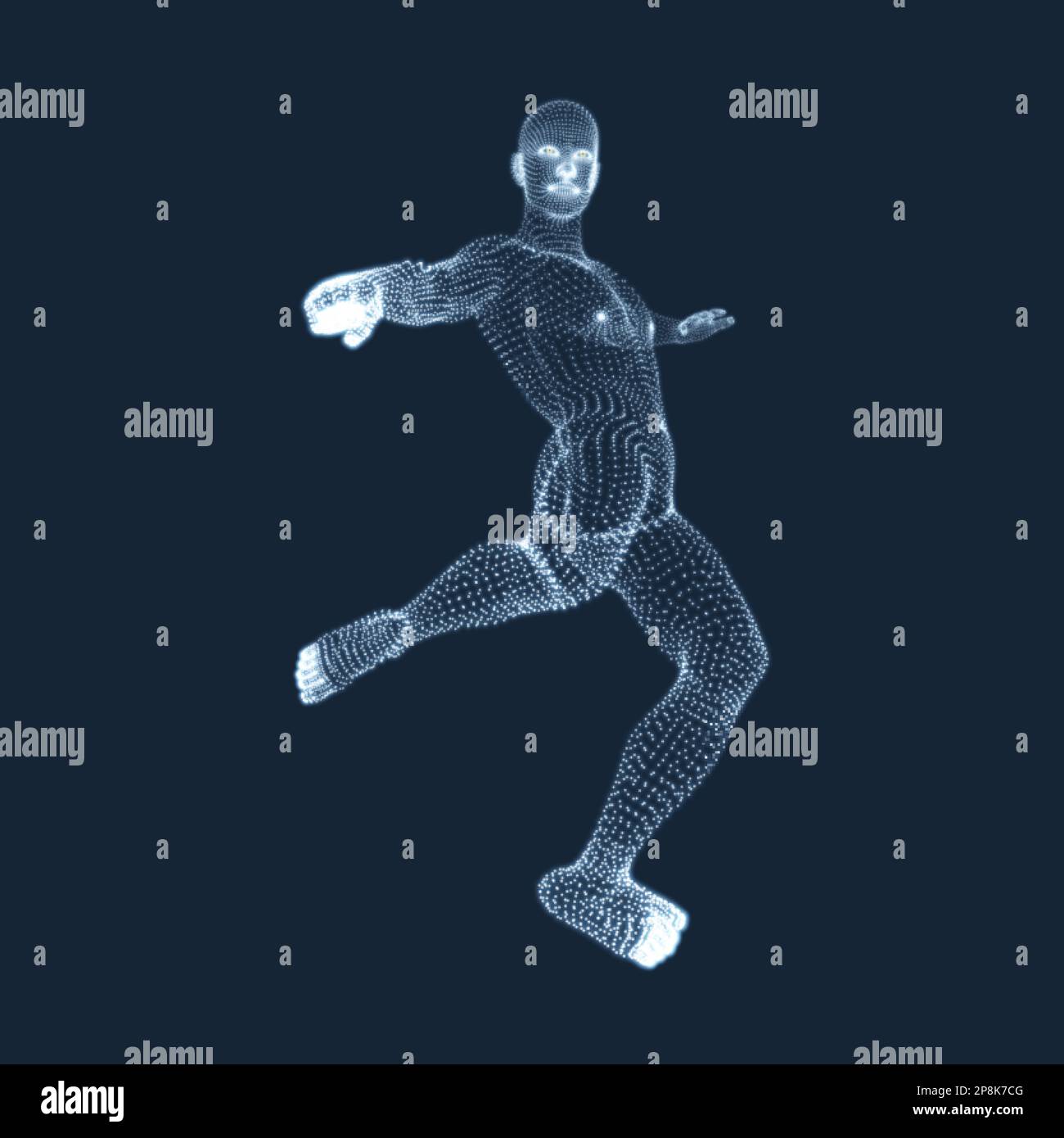 Ein fußballspieler von Teilchen. Sport Konzept. 3D-Modell des Menschen. Menschlichen Körper. Sport Symbol. Design Element. Vector Illustration. Stock Vektor