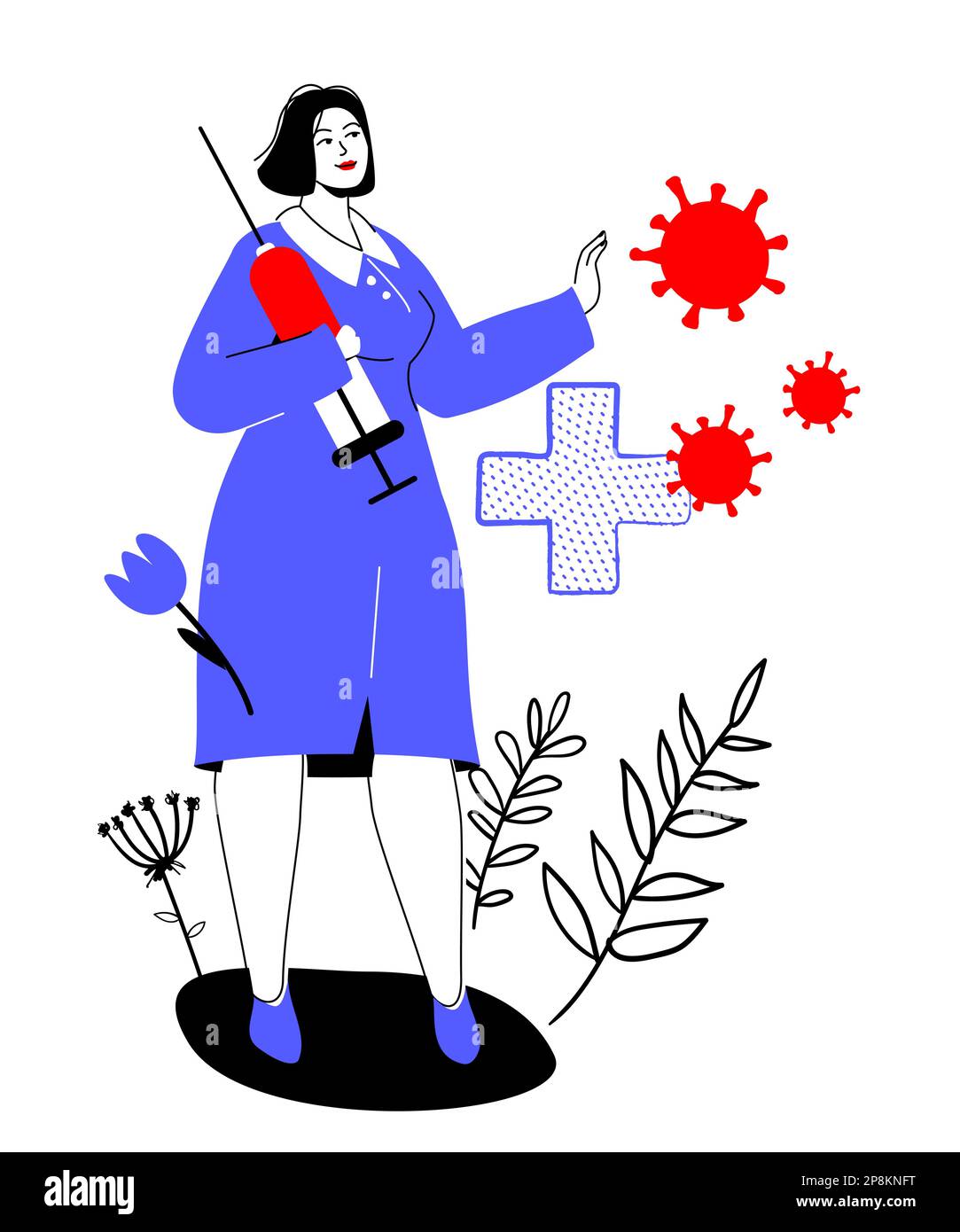 Krankenschwester mit einem Impfstoff - farbenfrohe flache Darstellung Stock Vektor