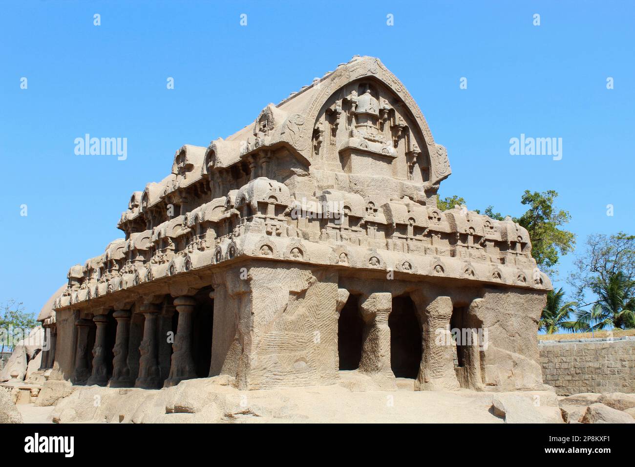 Bhima Ratha ein Denkmal im Pancha Rathas-Komplex in Mahabalipuram, Mahabalipuram, Tamil Nadu, Indien Stockfoto