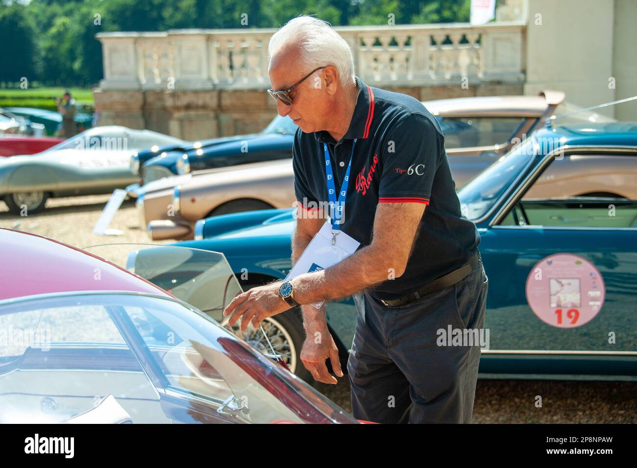 06/10/2017 (Turin) Corrado Lopresto bei einem Eleganz-Wettbewerb für Oldtimer im Palazzina di caccia di Stupinigi Stockfoto