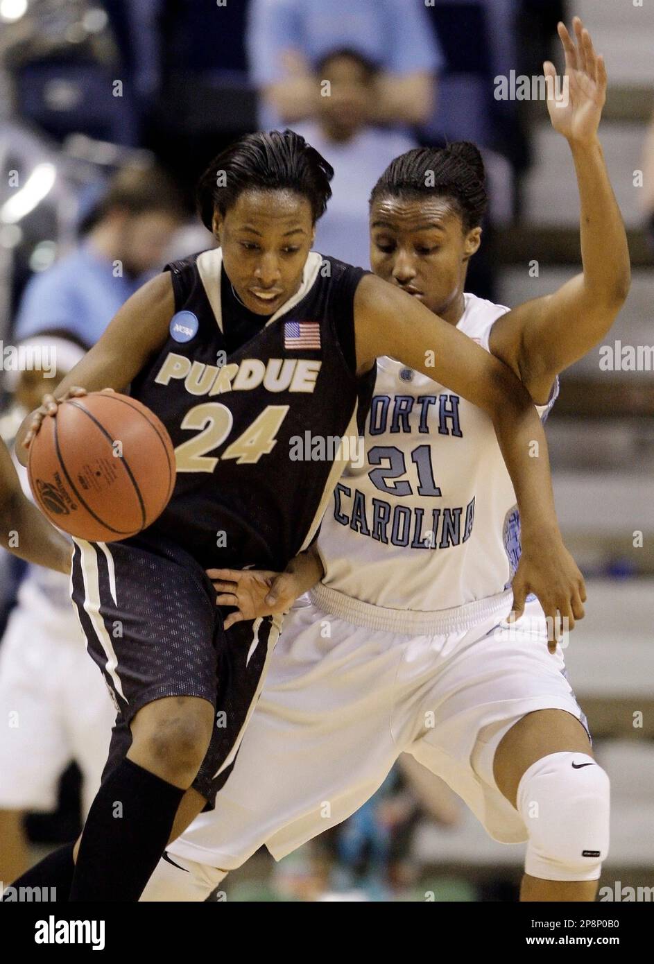 Purdue forward Lakisha Freeman (24) pushes past North Carolina's Iman