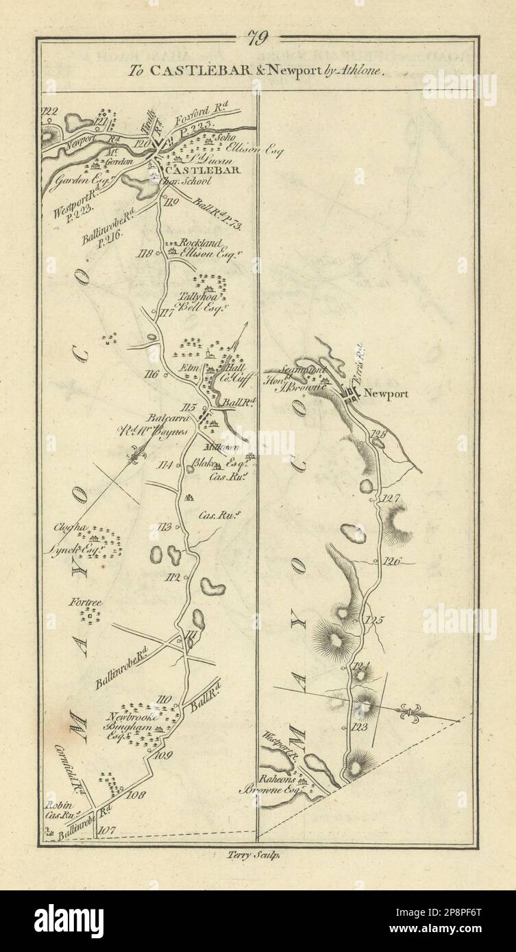 Nr. 79 Dublin nach Castlebar und Newport mit Athlone. Belcarra. TAYLOR/SKINNER 1778 Karte Stockfoto