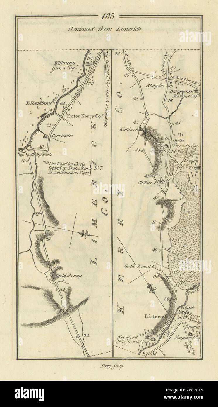 Nr. 105 Aus Limerick. Abbeyfeale Abbeydorney Listowel. TAYLOR/SKINNER 1778 Karte Stockfoto